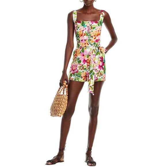 Farm Rio Womens Painted Flowers Sleeveless Romper Medium Off-White - NWT $190 - Picture 3 of 7